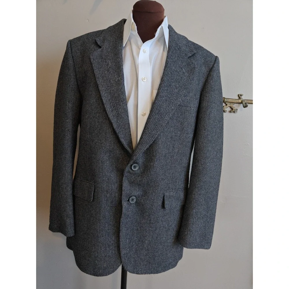 Farah Vintage Mens Tweed Sport Coat 42R Charcoal Gray Single Breasted Blazer